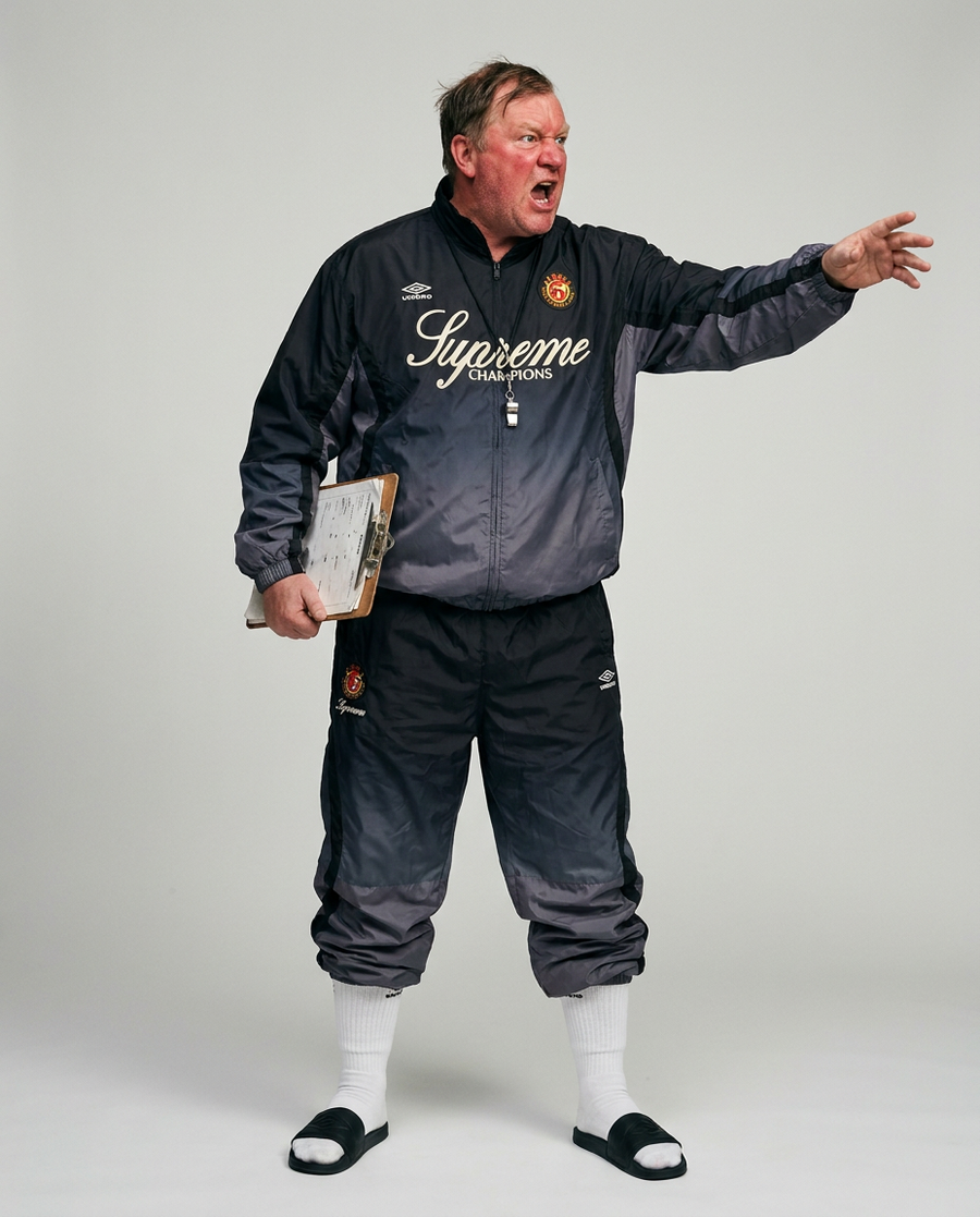 Supreme Umbro black tracksuit set on model, AI styling preview