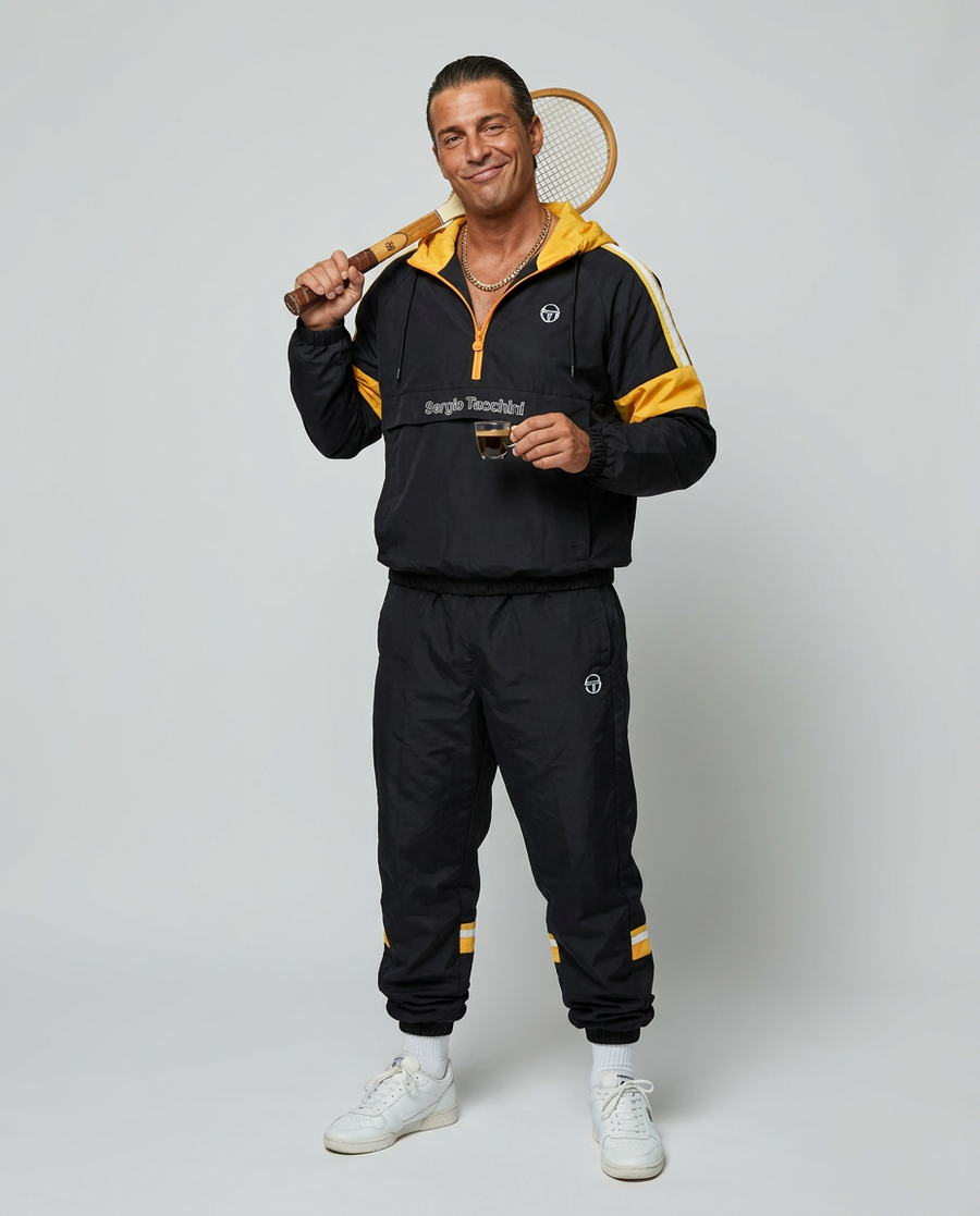 Sergio Tacchini tracksuit set on model, AI styling preview