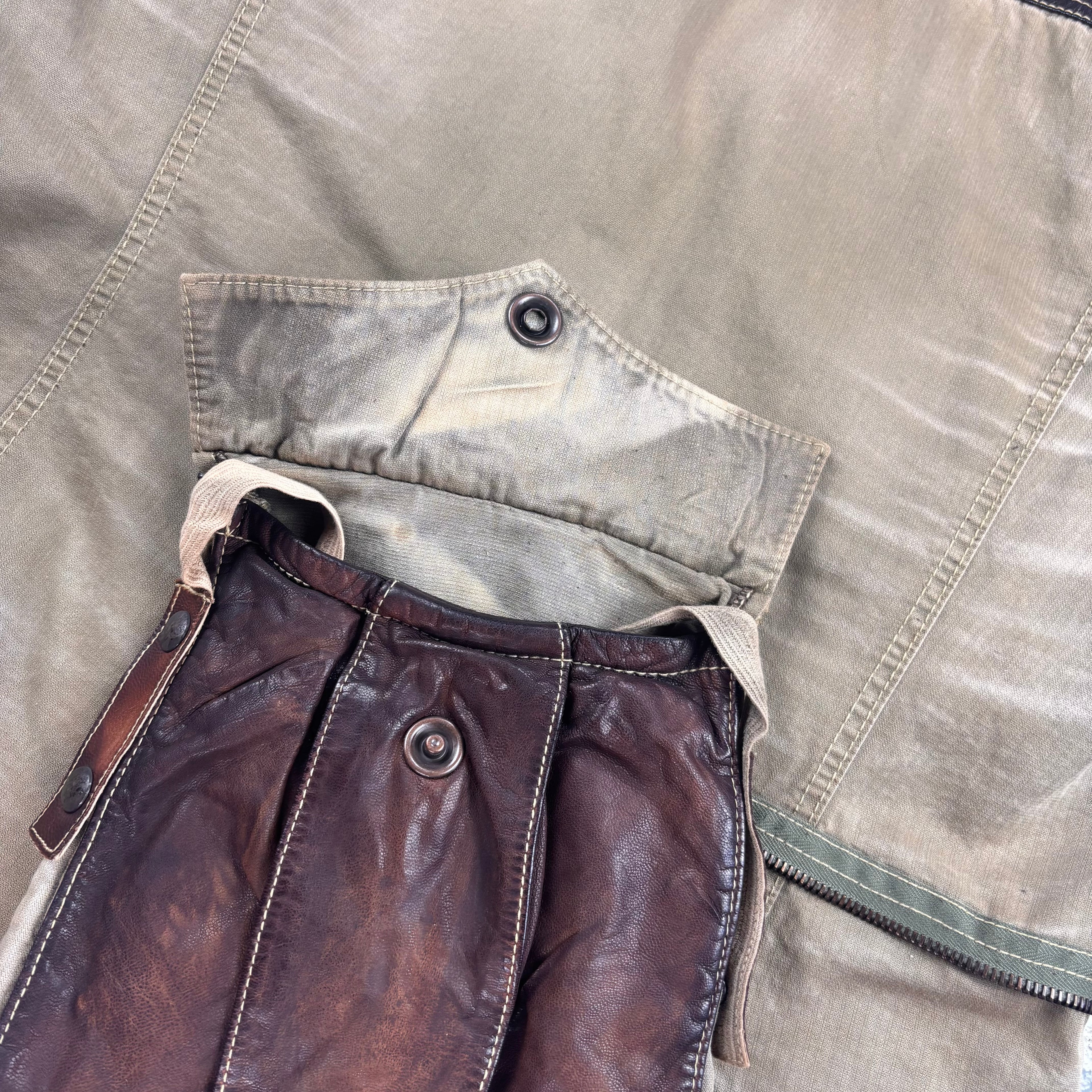 Boss Orange Jofi-D Two-Tone Leather & Canvas Jacket — Convertible Shoulder Bag