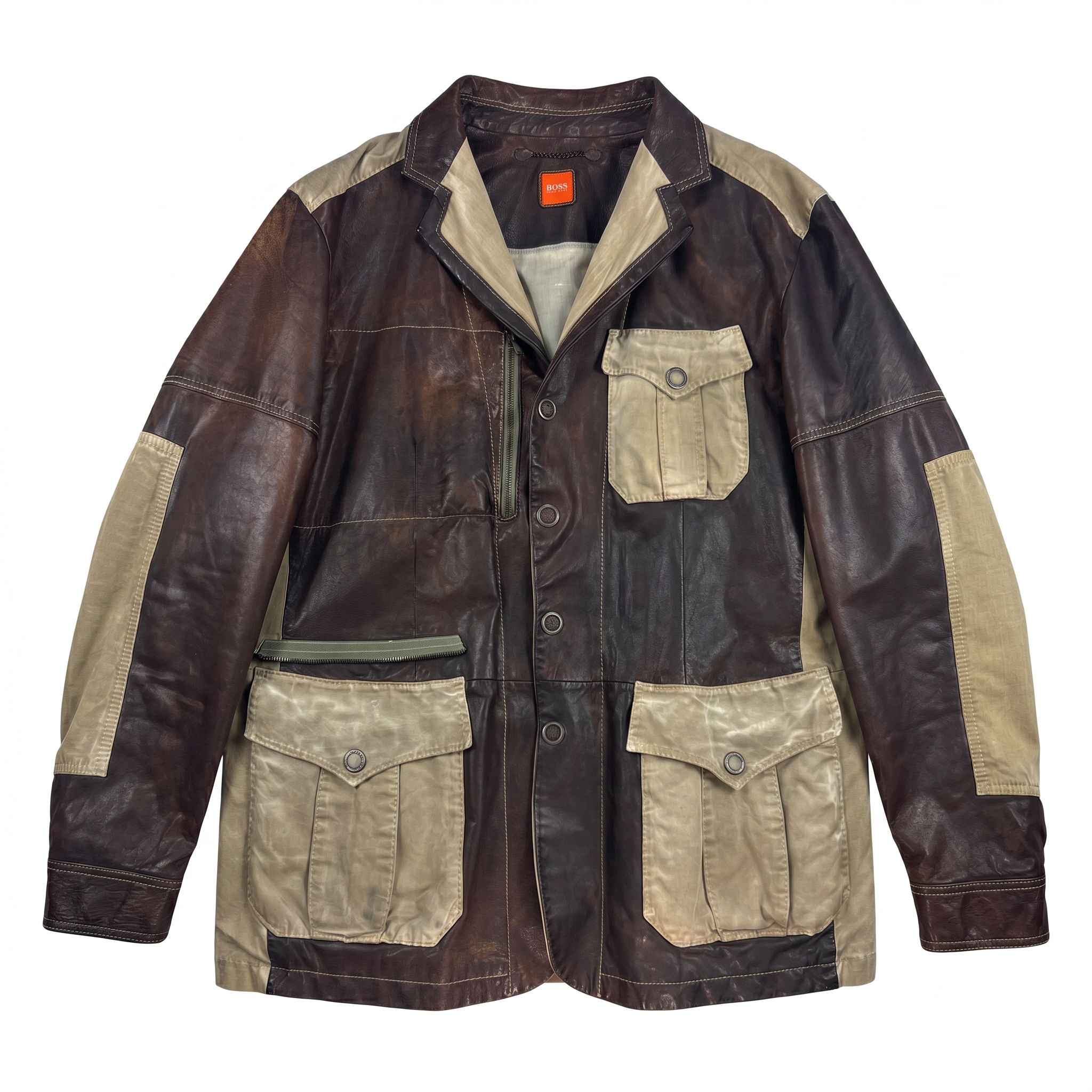 Boss Orange Jofi-D Two-Tone Leather & Canvas Jacket — Convertible Shoulder Bag