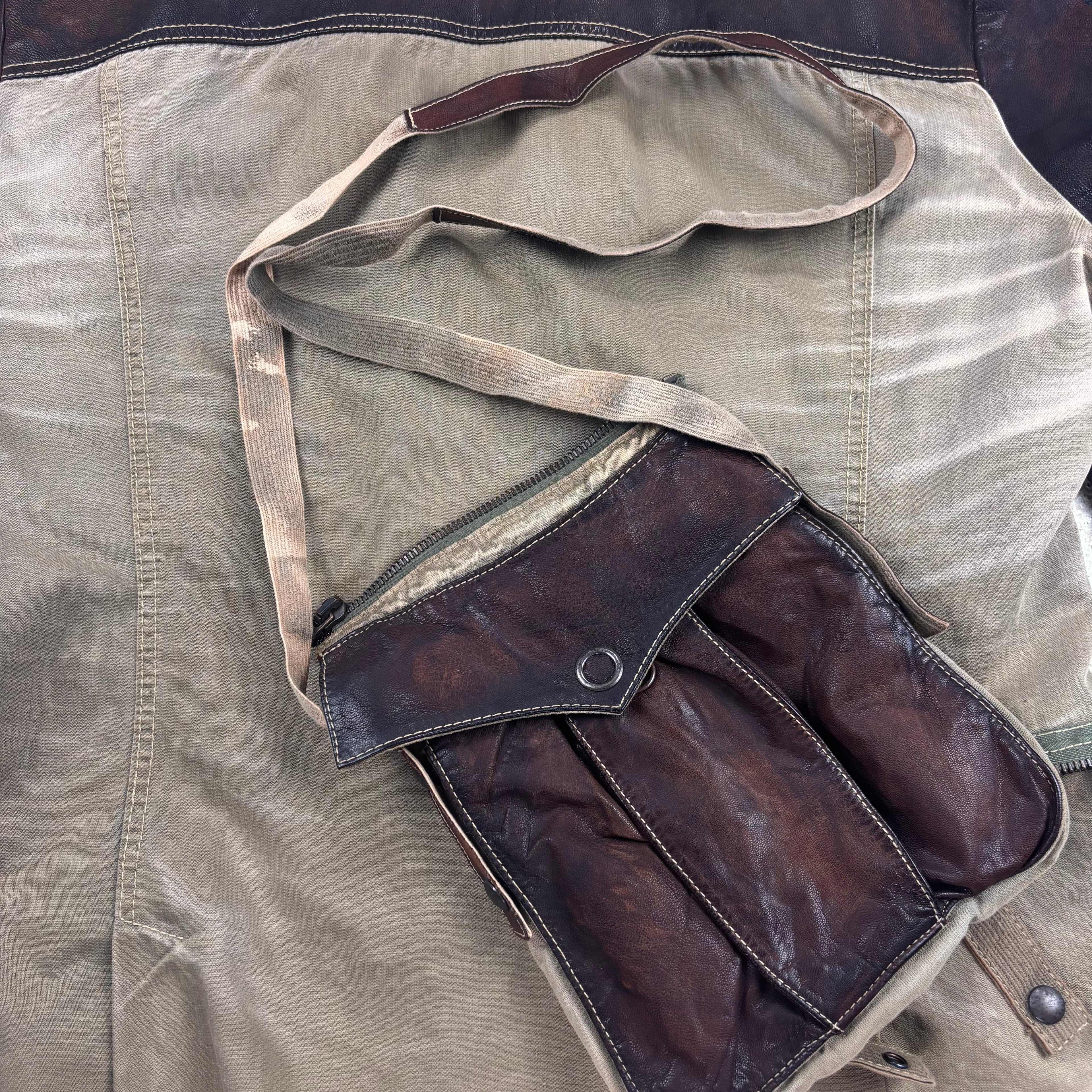 Boss Orange Jofi-D Two-Tone Leather & Canvas Jacket — Convertible Shoulder Bag