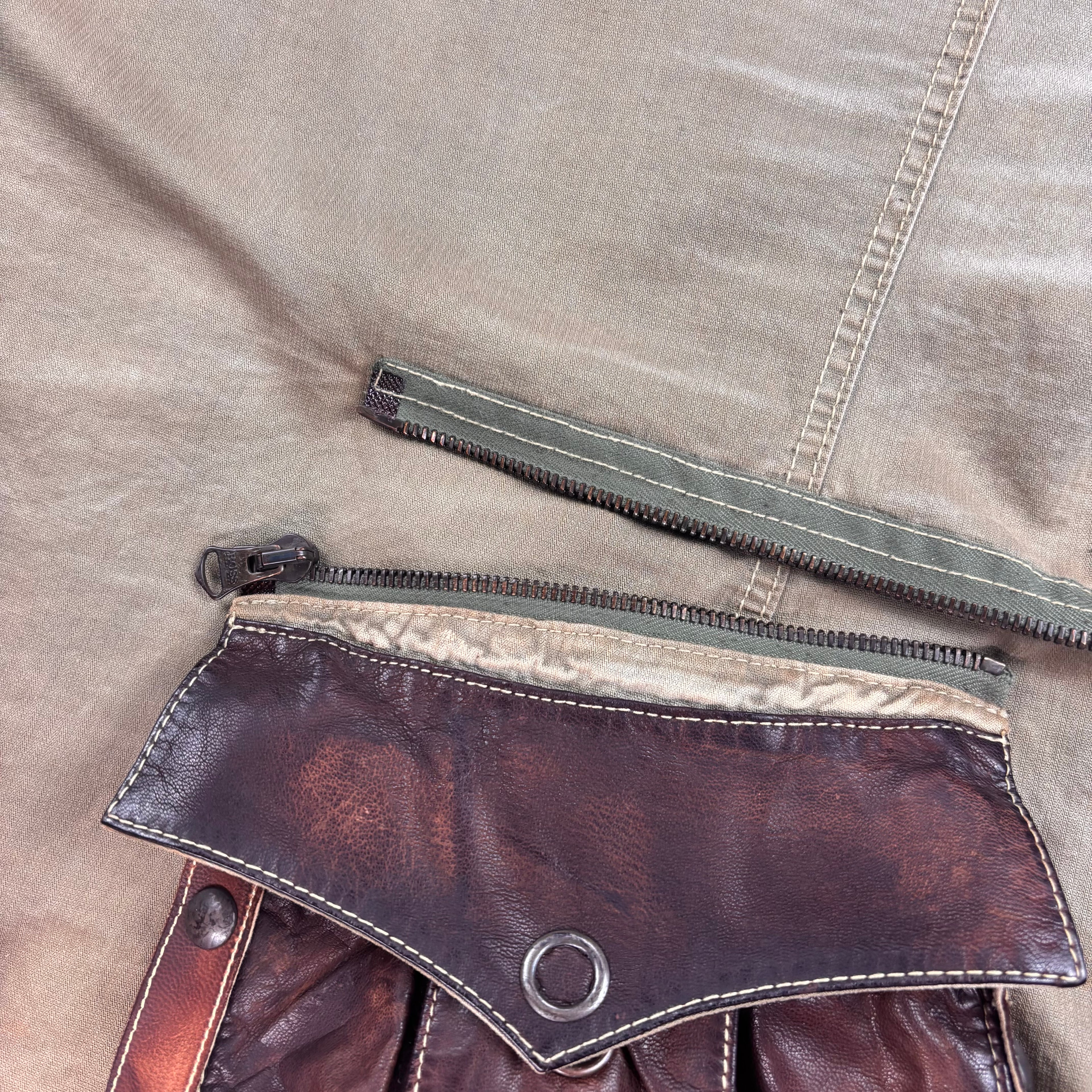 Boss Orange Jofi-D Two-Tone Leather & Canvas Jacket — Convertible Shoulder Bag