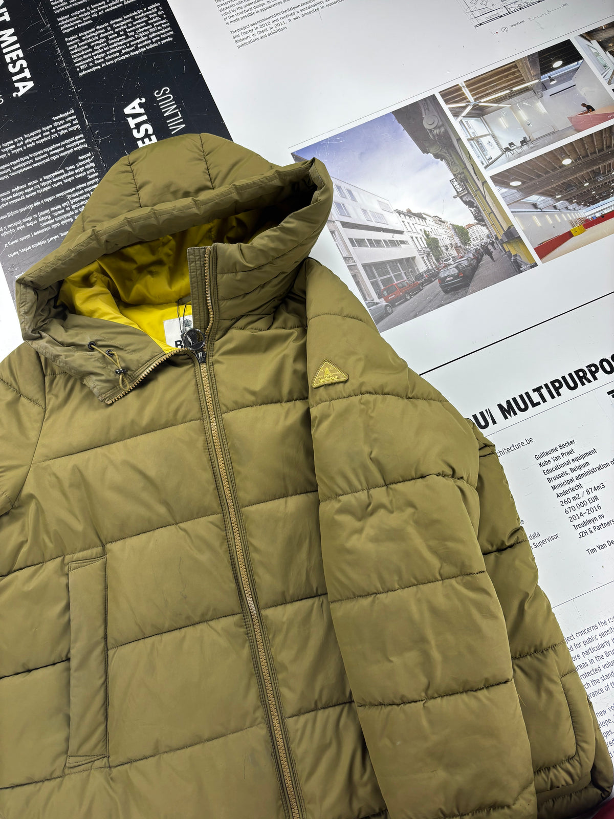 Barbour Saunton Quilt Hooded Puffer Jacket Olive Women's UK 14