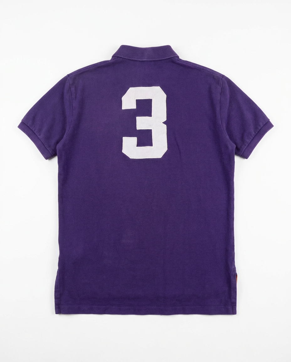 Polo Ralph Lauren purple LXVII polo, back with number 3
