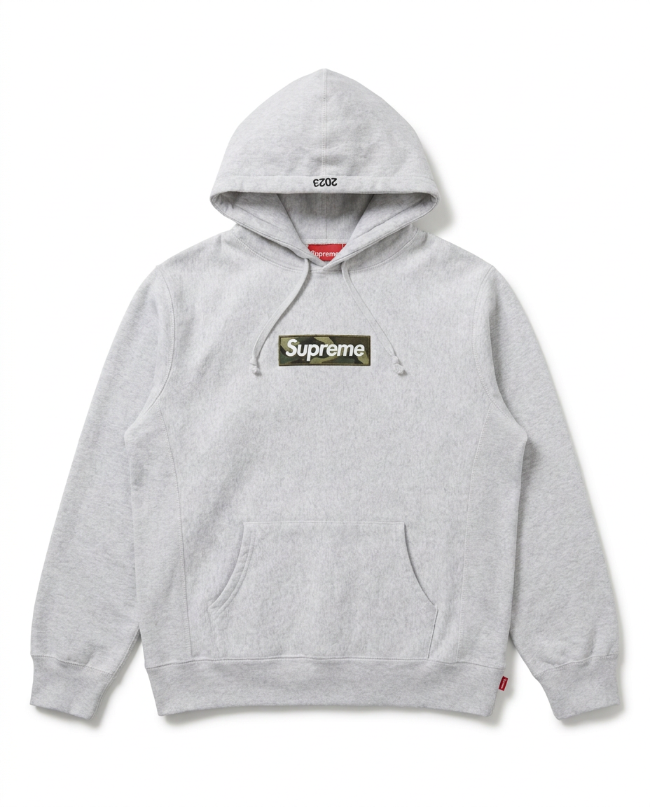 Supreme box logo hoodie ash grey front