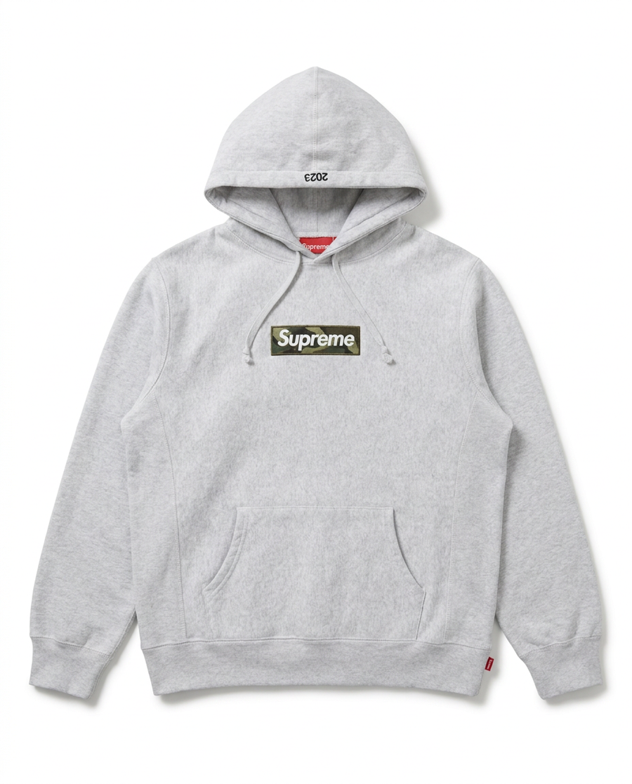 Supreme box logo hoodie ash grey front