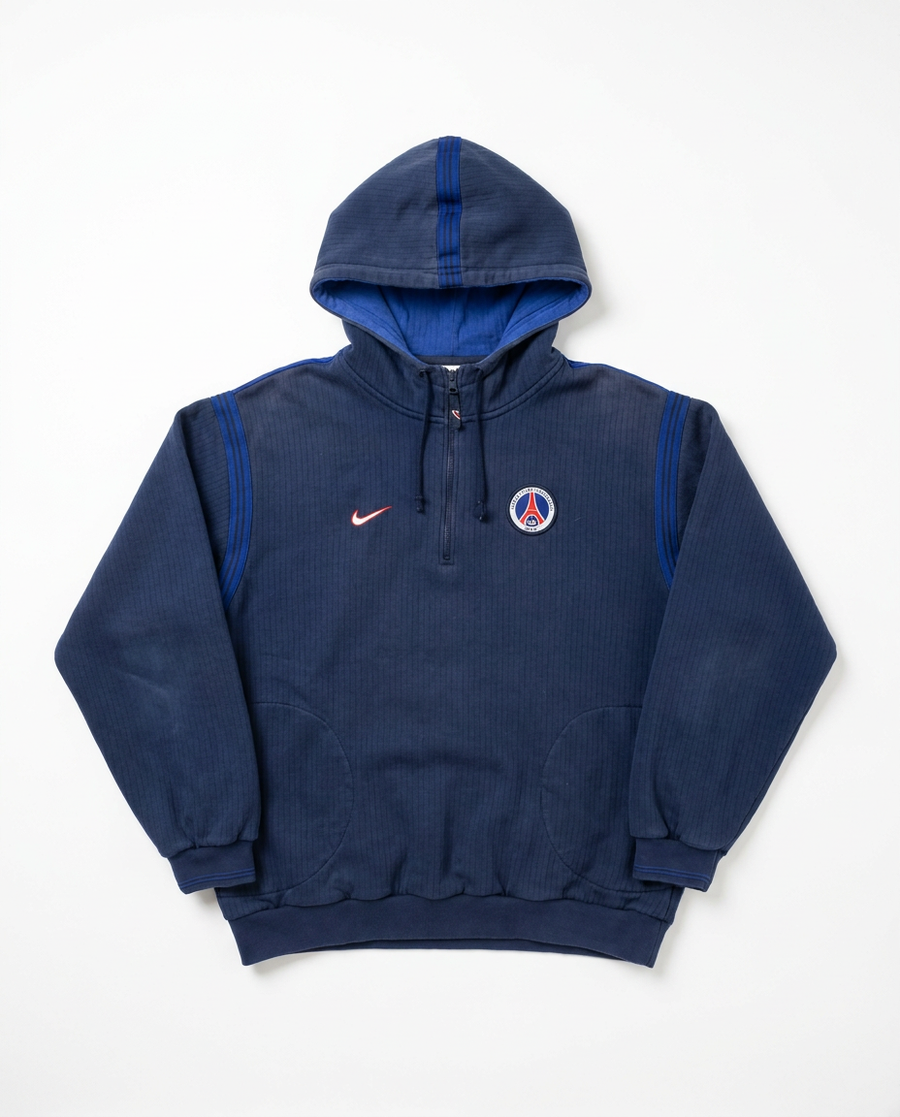 Vintage Nike PSG quarter-zip hoodie navy, front flat-lay