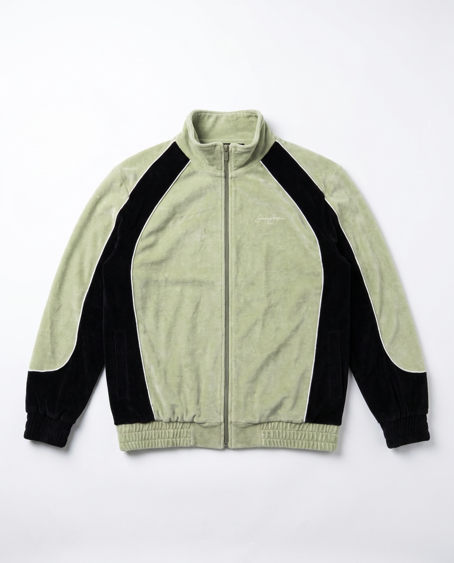 Sean John sage velour track jacket, front flat-lay