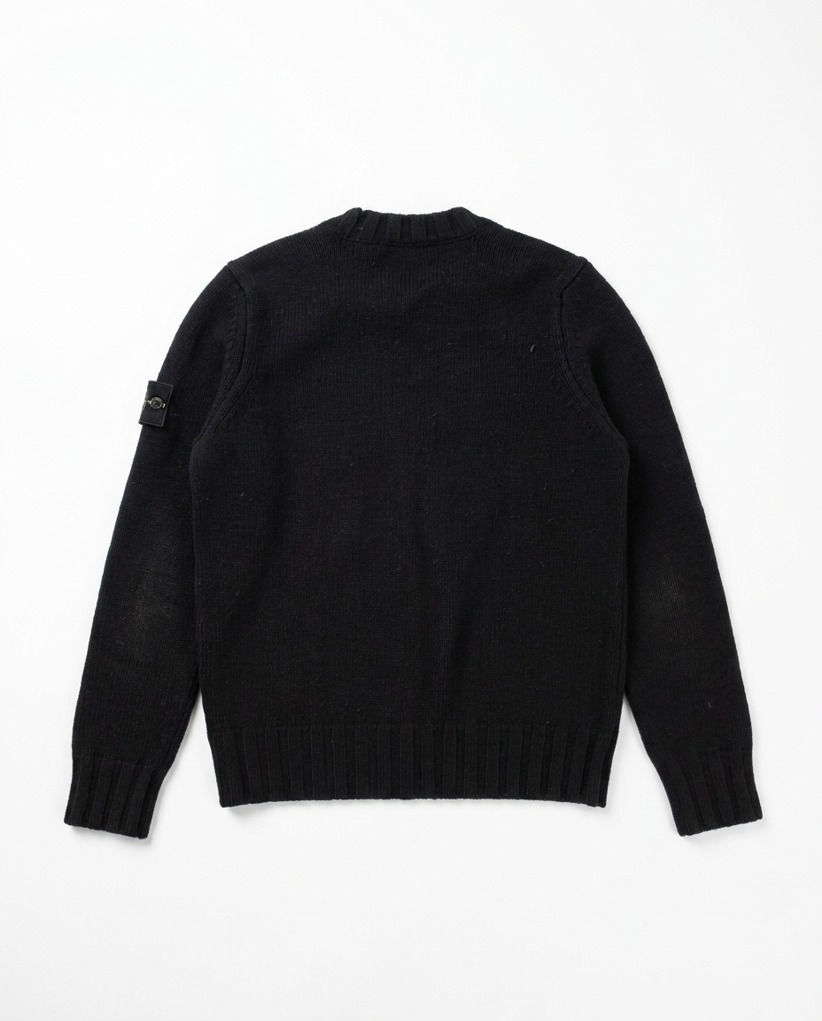 Stone Island AW14 black wool knit crewneck, back flat-lay