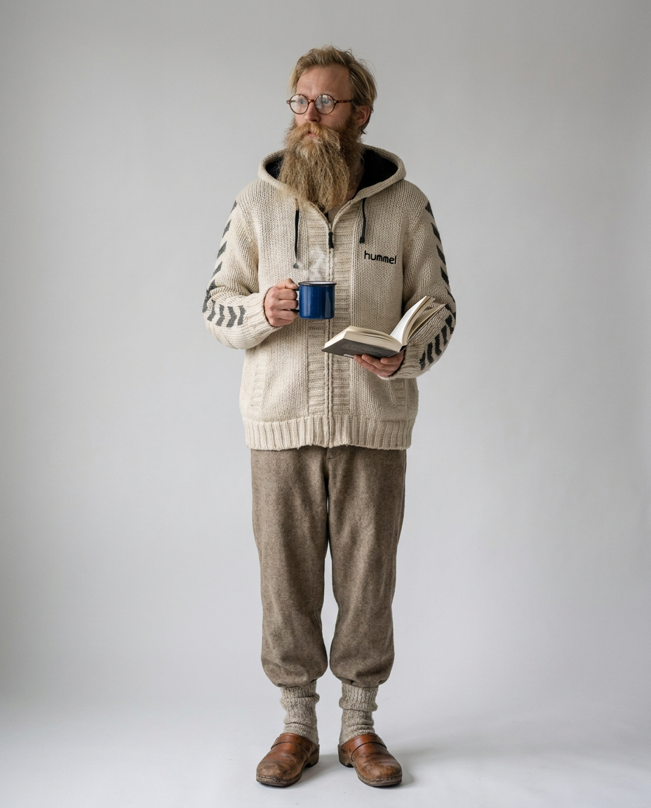 Hummel knit hoodie, on model