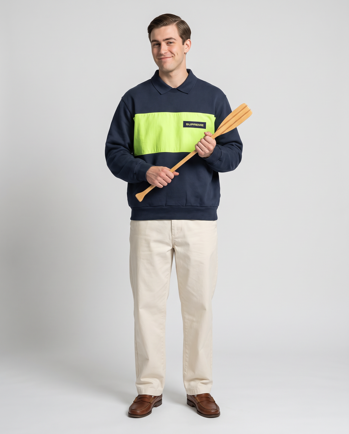 Supreme Polo Crewneck on model, AI styling preview