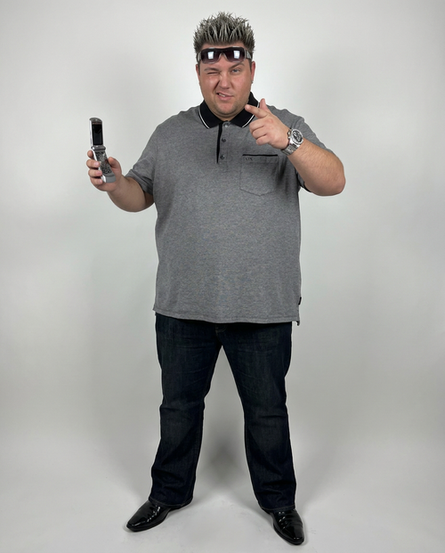 Armani Exchange grey pocket polo, on model