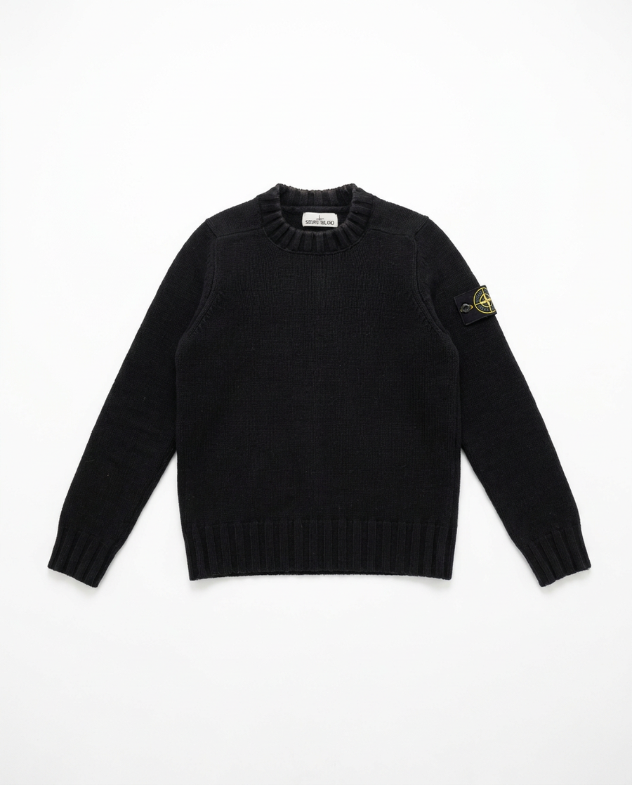 Stone Island AW14 black wool knit crewneck, front flat-lay