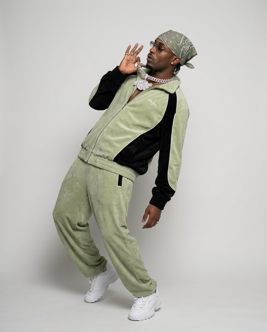 Sean John velour track jacket, on model