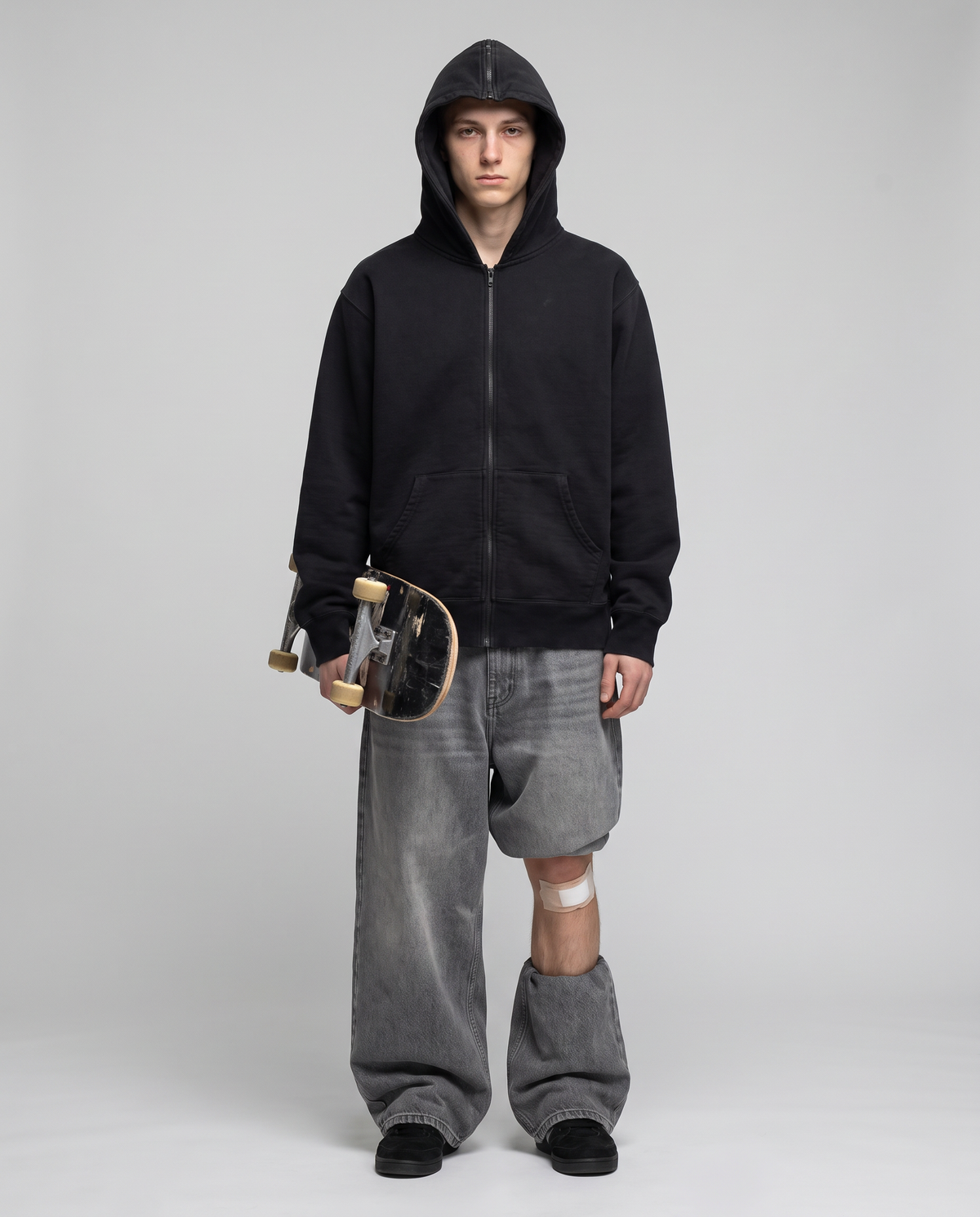 Supreme Split Hood zip up on model, AI styling preview