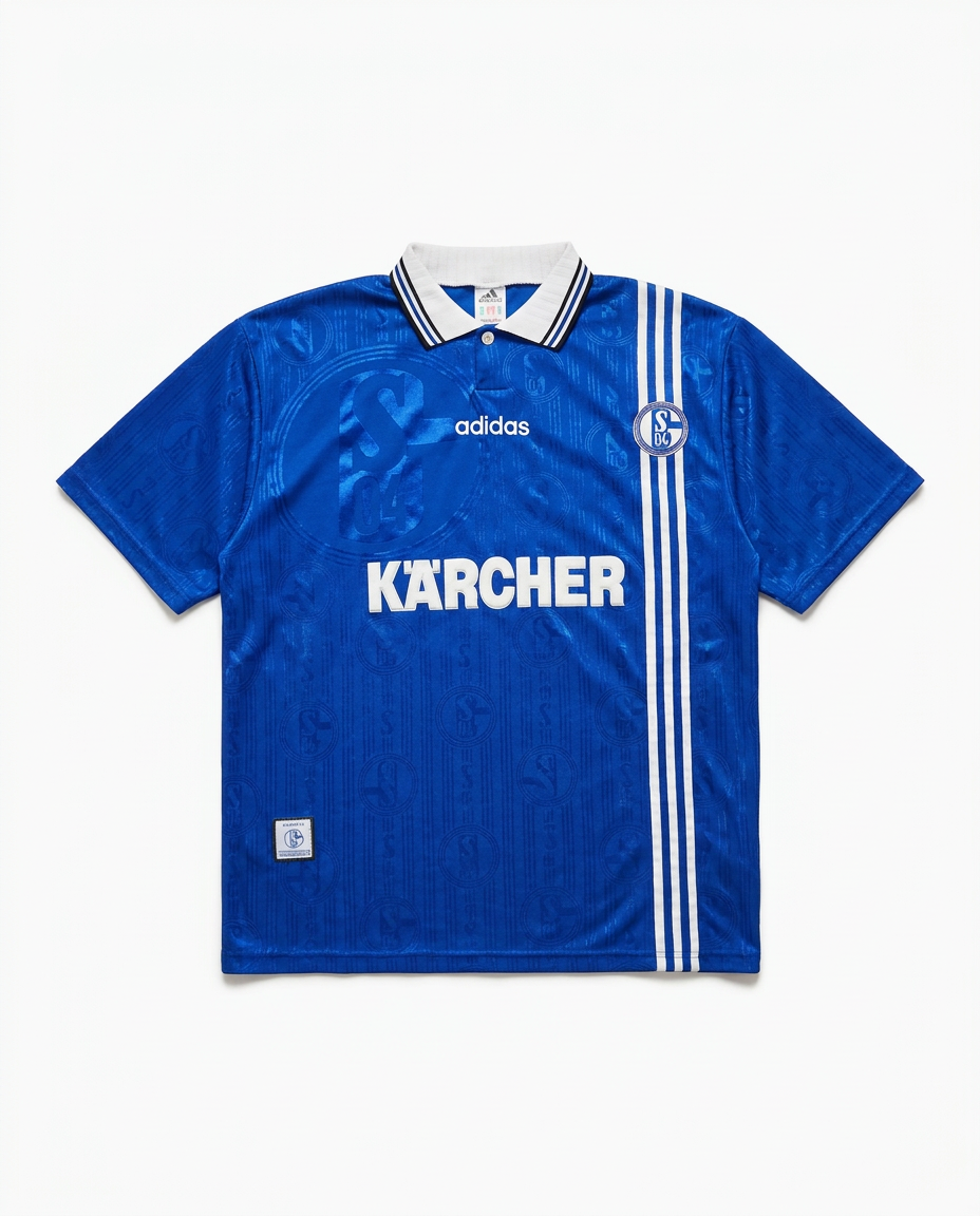 Vintage adidas Schalke 04 Kärcher home shirt, front flat-lay