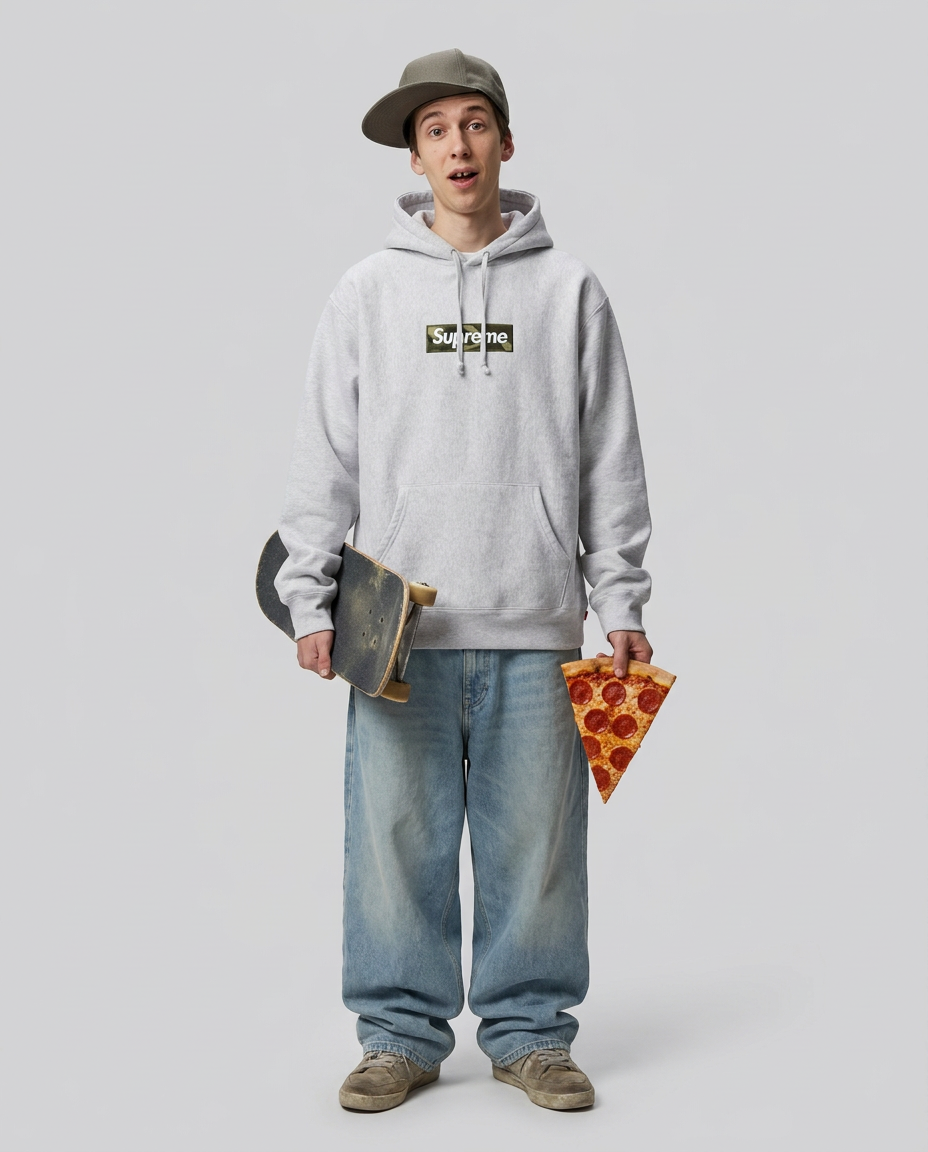 Supreme box logo hoodie on model front