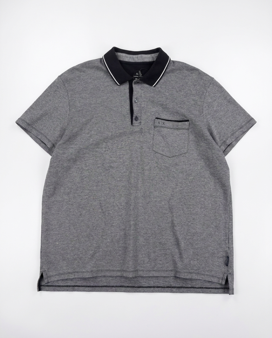 Armani Exchange grey pocket polo, front flat-lay