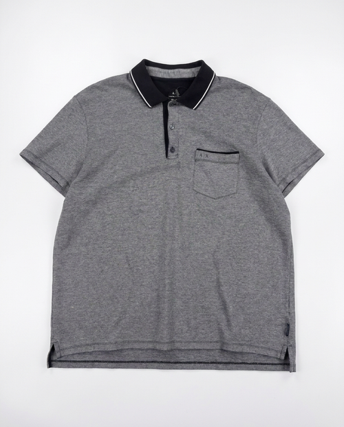 Armani Exchange grey pocket polo, front flat-lay