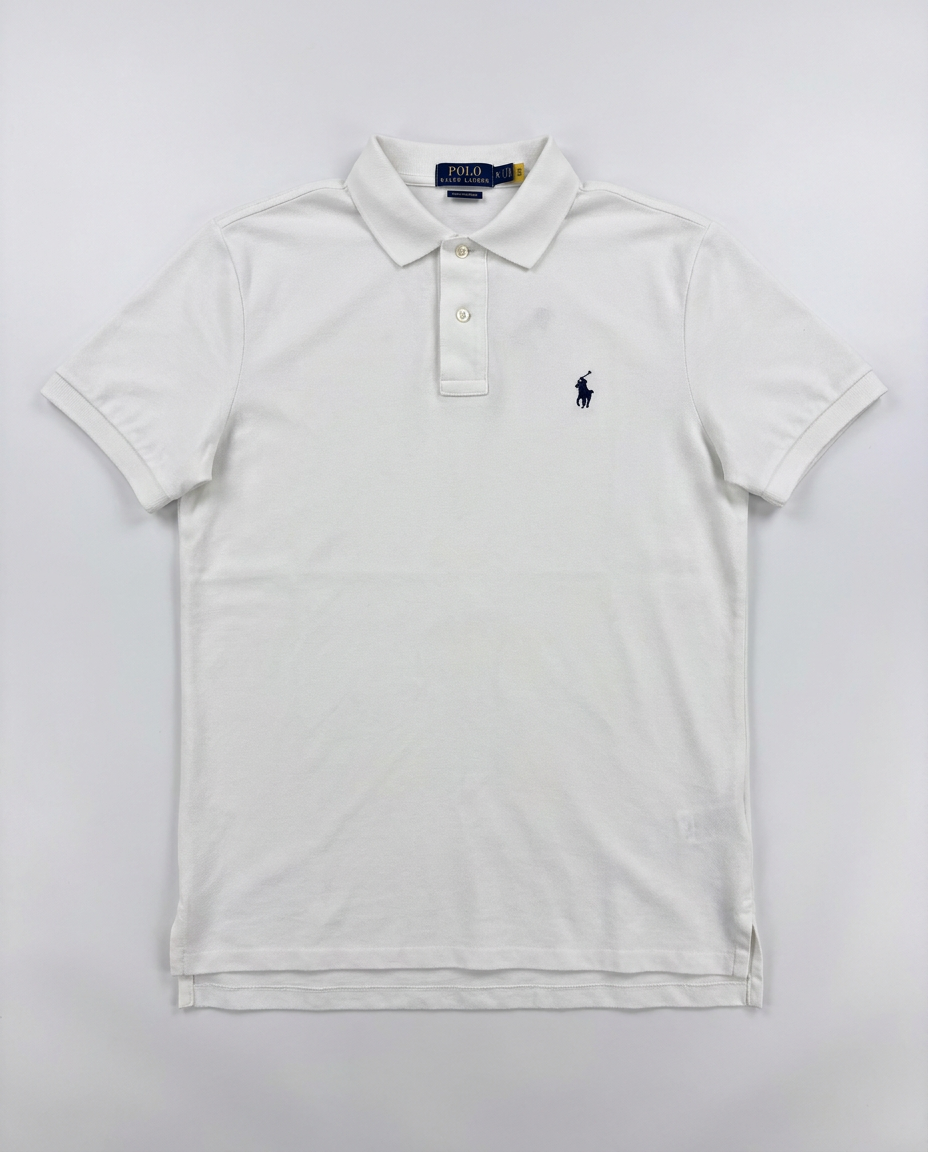 Polo Ralph Lauren white slim fit stretch mesh polo, front flat-lay