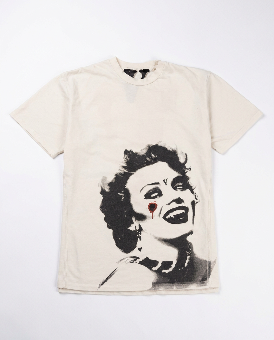 Vlone cream tee, front portrait print
