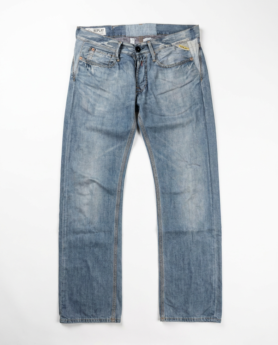 Y2K Replay straight jeans, front flat-lay