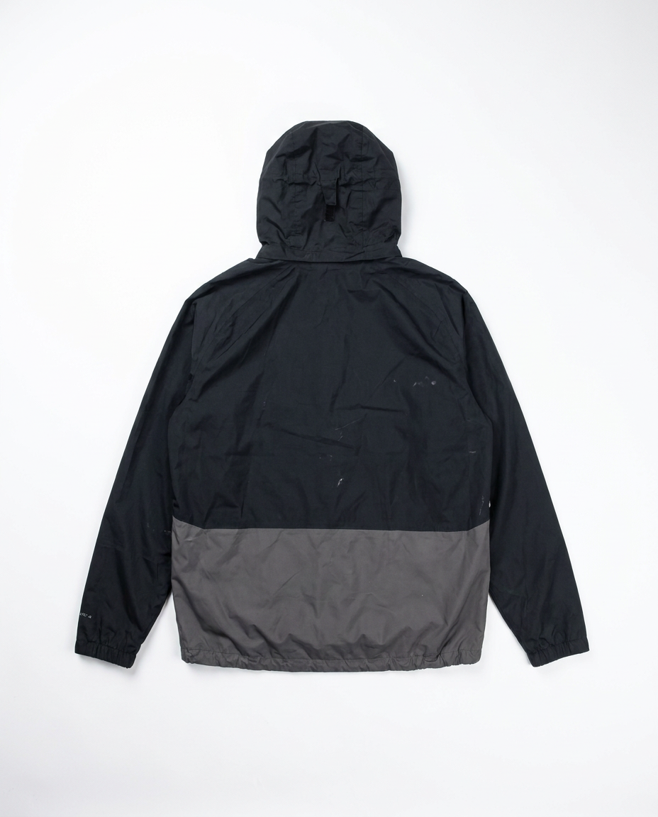 Columbia rain jacket, back flat-lay