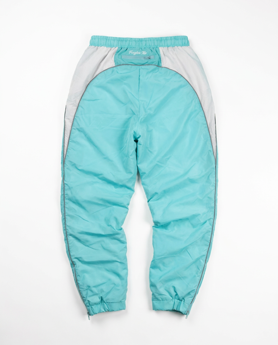 Syna World track pants, back with Forgive Me embroidery